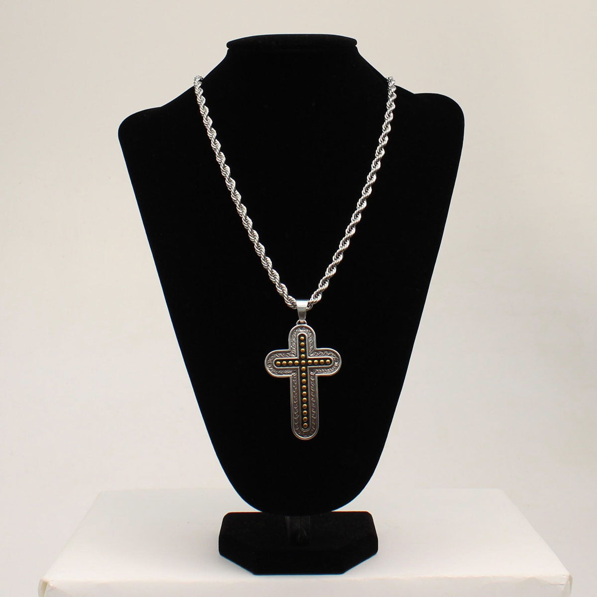 TWISTER 24" CHAIN SILVER/GOLD CROSS NECKLACE