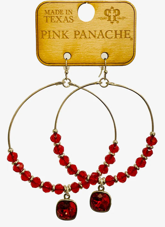 PINK PANACHE RED BEAD CIRCLE EARRINGS