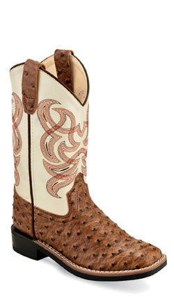 Old West Kid's Brown Ostrich Print Boot