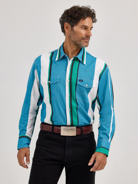 Wrangler Vintage Blue Stripe Brushpopper Long Sleeve Shirt