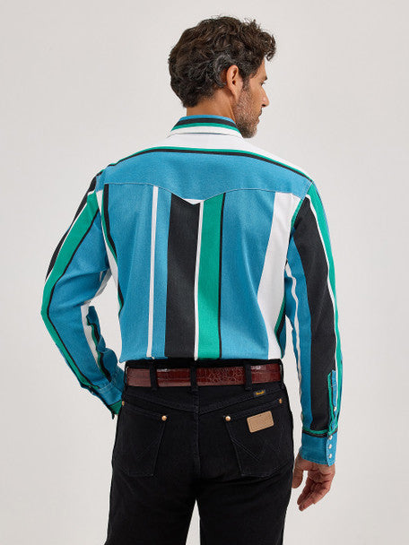 Wrangler Vintage Blue Stripe Brushpopper Long Sleeve Shirt