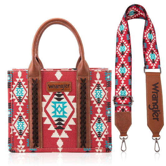 Wrangler Burgundy Southwestern Print Small Canvas Tote/Crossbody