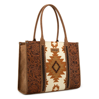 Wrangler Vintage Tooled Brown Aztec Pattern Print Concealed Carry Large Tote