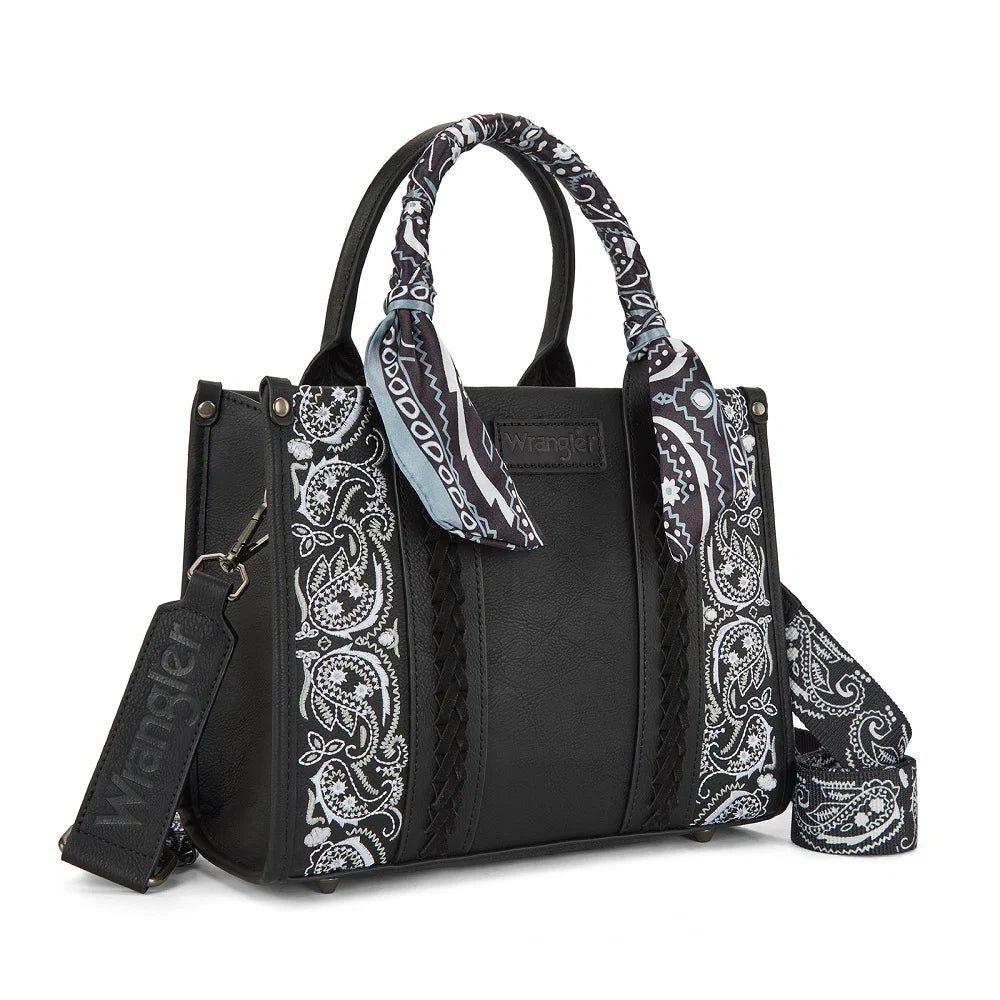 Wrangler Black Braided Paisley Bandana Tote Bag