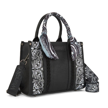 Wrangler Black Braided Paisley Bandana Tote Bag
