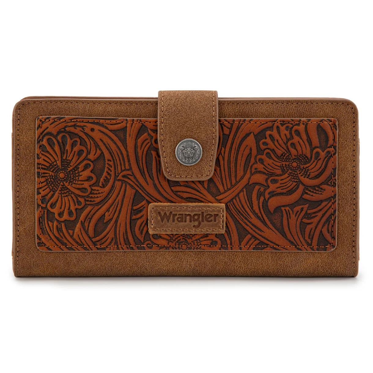 Wrangler Brown Western Floral Tooled RFID Wallet
