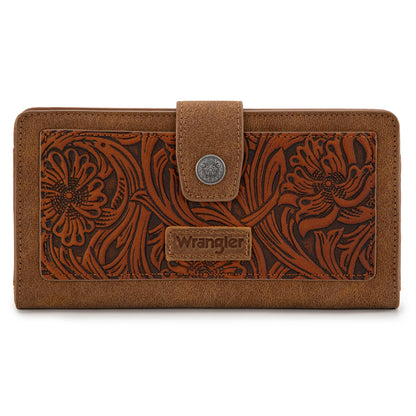 Wrangler Brown Western Floral Tooled RFID Wallet