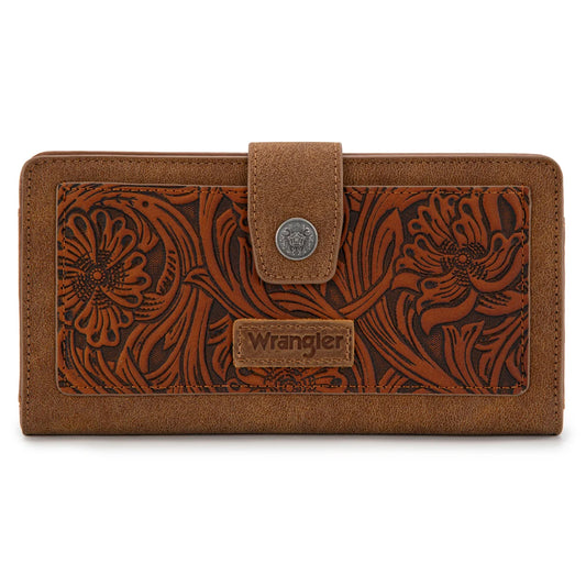 Wrangler Brown Western Floral Tooled RFID Wallet