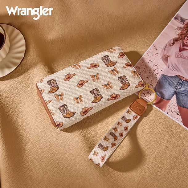 Wrangler Western Print RFID Blocking Zippered Cowgirl Wallet
