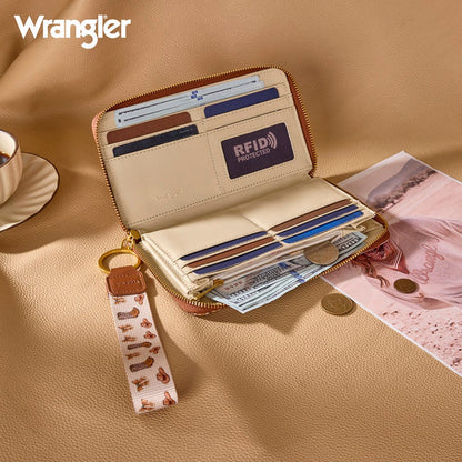 Wrangler Western Print RFID Blocking Zippered Cowgirl Wallet