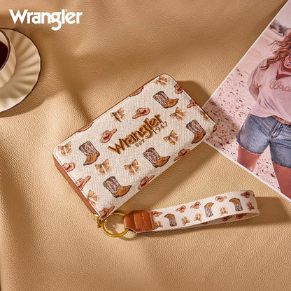 Wrangler Western Print RFID Blocking Zippered Cowgirl Wallet