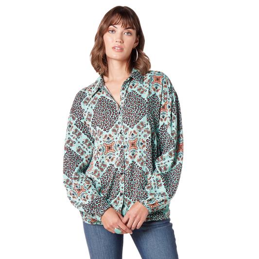 Women's Wrangler Retro Western Vintage Green Top