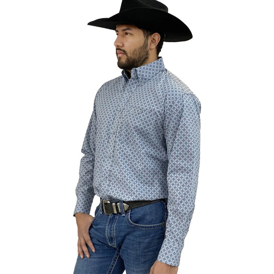 WRANGLER GEORGE STRAIT BLUE GEO LONG SLEEVE SHIRT