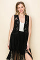 VOCAL STUDDED LACE SUEDE FRINGE VEST