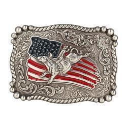 NOCONA YOUTH RECTANGLE AMERICAN FLAG BULLRIDER BUCKLE