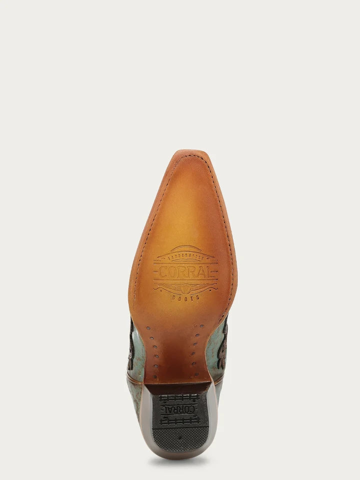 Corral Gold Overlay & Embroidery Turquoise Snip Toe Cowboy Boot