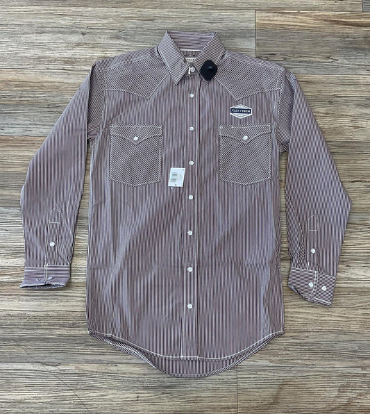 PANHANDLE SLIM BROWN PINSTRIPE SNAP LONG SLEEVE SHIRT