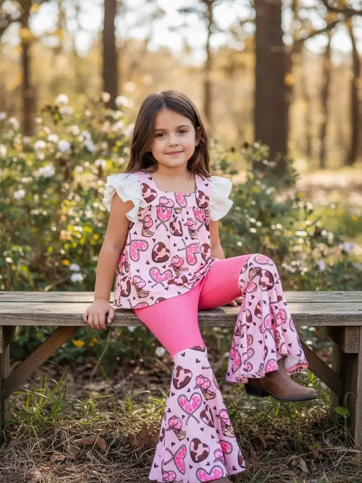 Western Heart Printed Tunic & Bell Bottoms