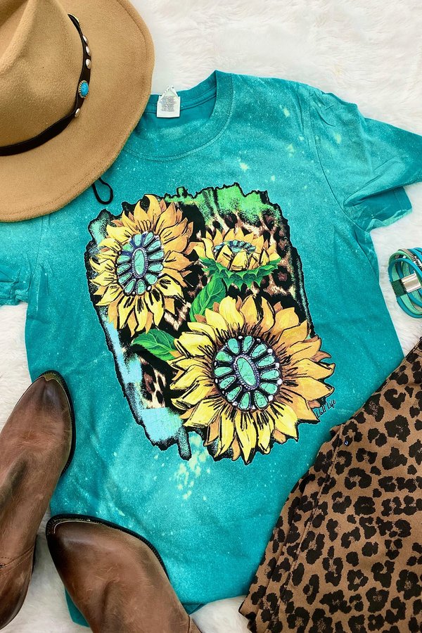BLEACHED TURQUOISE SUNFLOWER TSHIRT