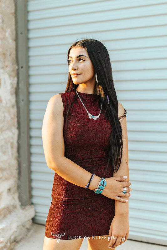Red Shimmer Lined Sleeveless Dress