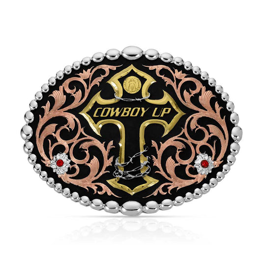 Tri Color Cowboy Up Attitude Belt Buckle