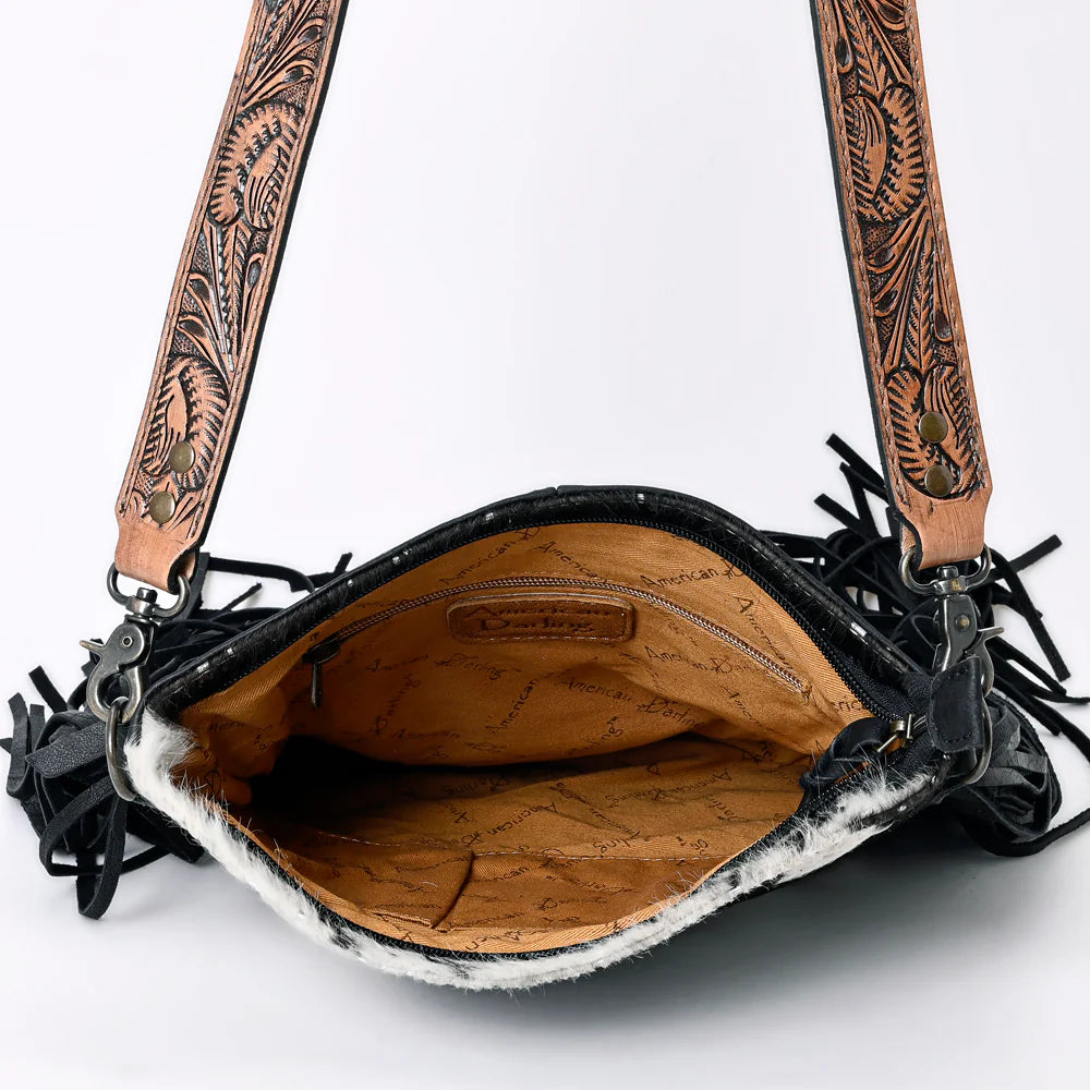 FARA BLACK COWHIDE SILVER SPECK CROSSBODY PURSE