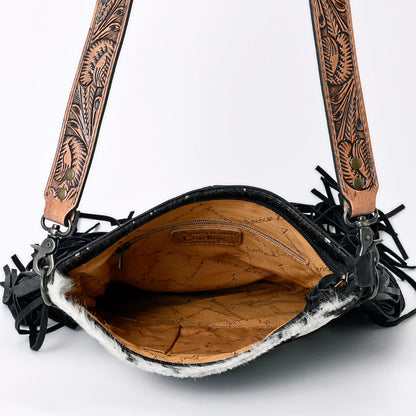 FARA BLACK COWHIDE SILVER SPECK CROSSBODY PURSE
