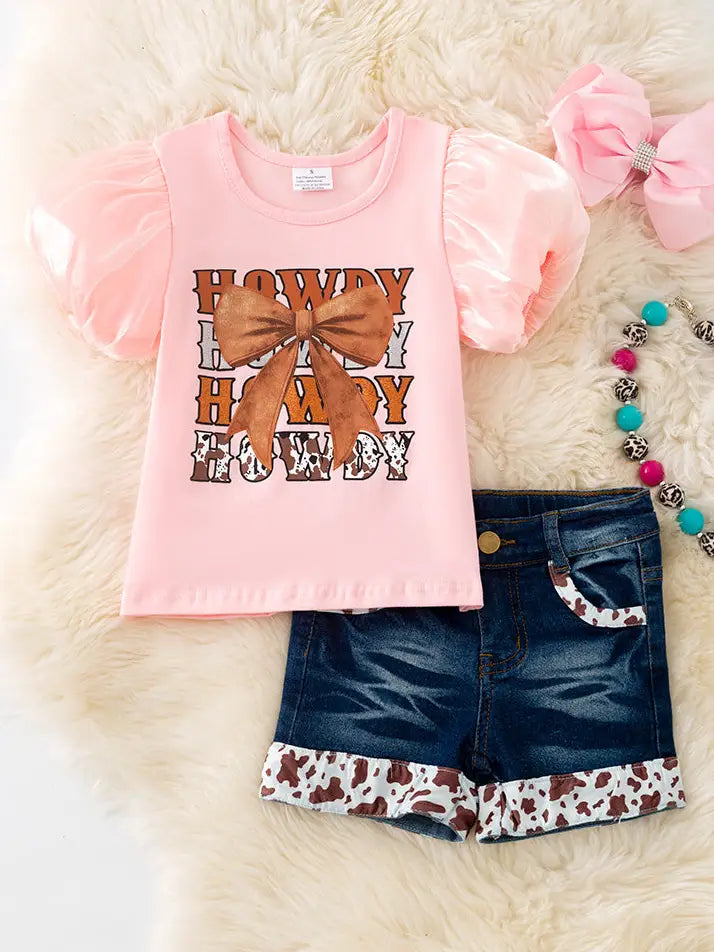 Howdy Howdy" Pink Tee and Denim Shorts