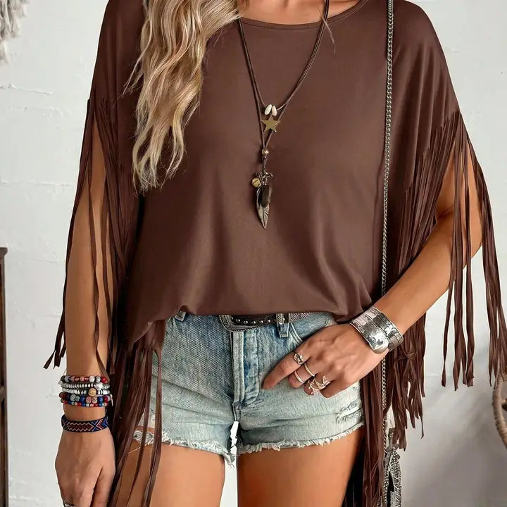Western Country Concert Fringe Tassel Poncho Top