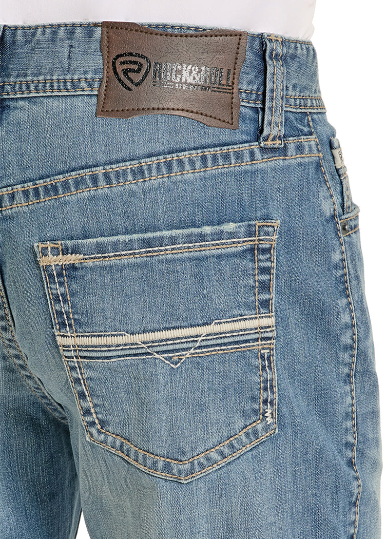 Rock & Roll Denim Relaxed Fit Embroidered Ladder Stitch Pocket Straight Leg Jeans
