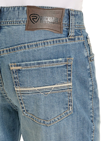 Rock & Roll Denim Relaxed Fit Embroidered Ladder Stitch Pocket Straight Leg Jeans