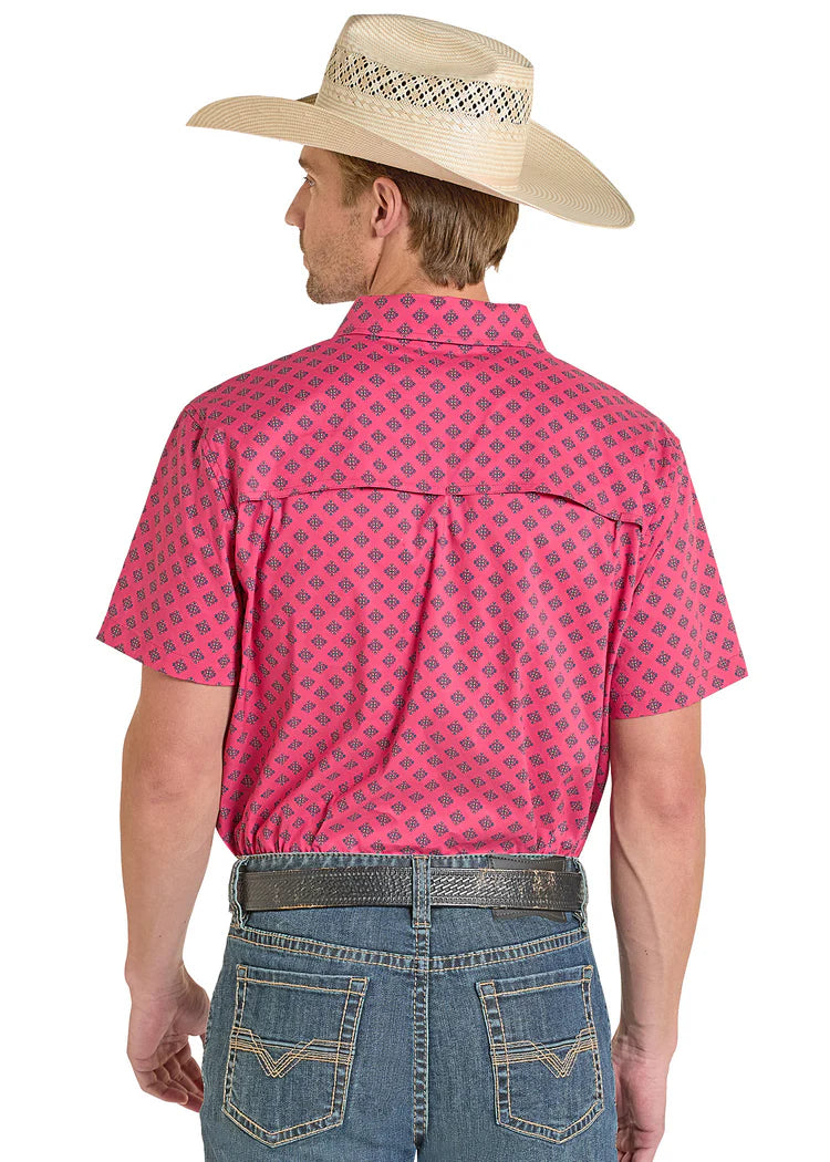 Rock & Roll Denim Pink TEK Western Pink Aztec Print Short Sleeve Shirt