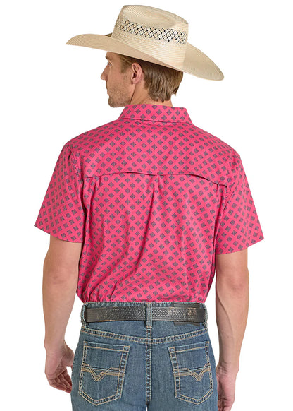 Rock & Roll Denim Pink TEK Western Pink Aztec Print Short Sleeve Shirt