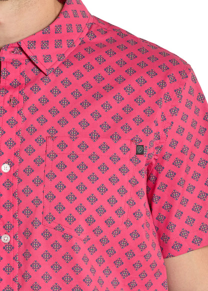 Rock & Roll Denim Pink TEK Western Pink Aztec Print Short Sleeve Shirt