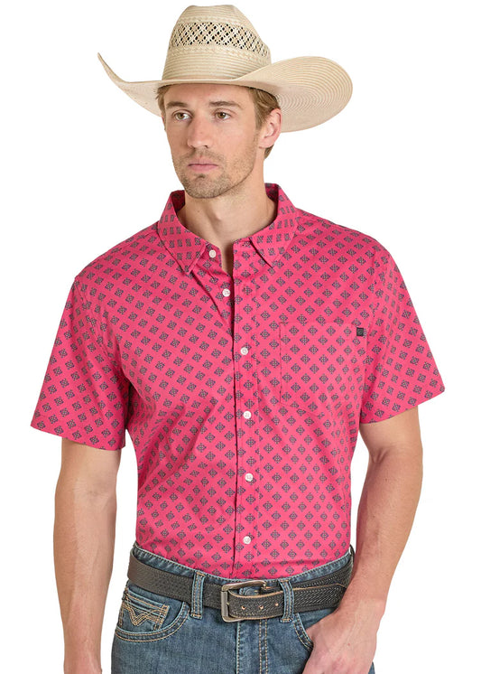 Rock & Roll Denim Pink TEK Western Pink Aztec Print Short Sleeve Shirt