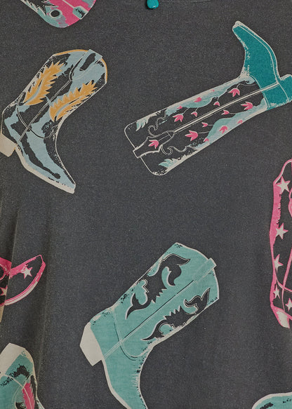 Rock & Roll Denim Women's Boot Print Crop Graphic Tee
