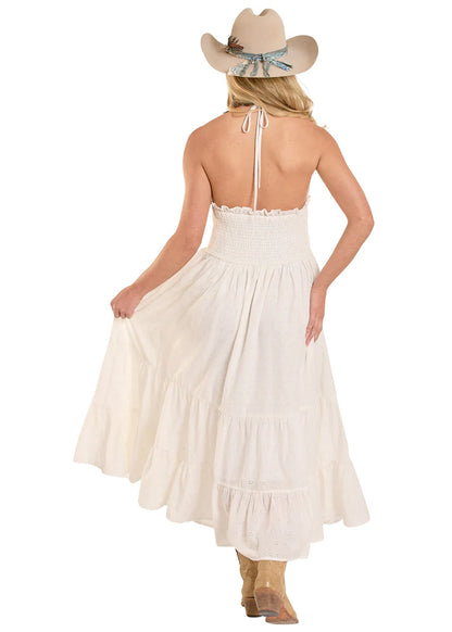Rock & Roll White Eyelet Halter Maxi Dress