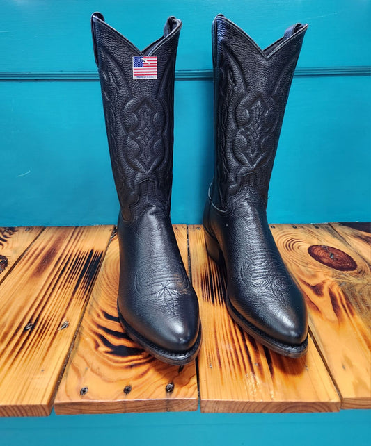 Abilene Black Cowhide Narrow Round Toe Cowboy Boot