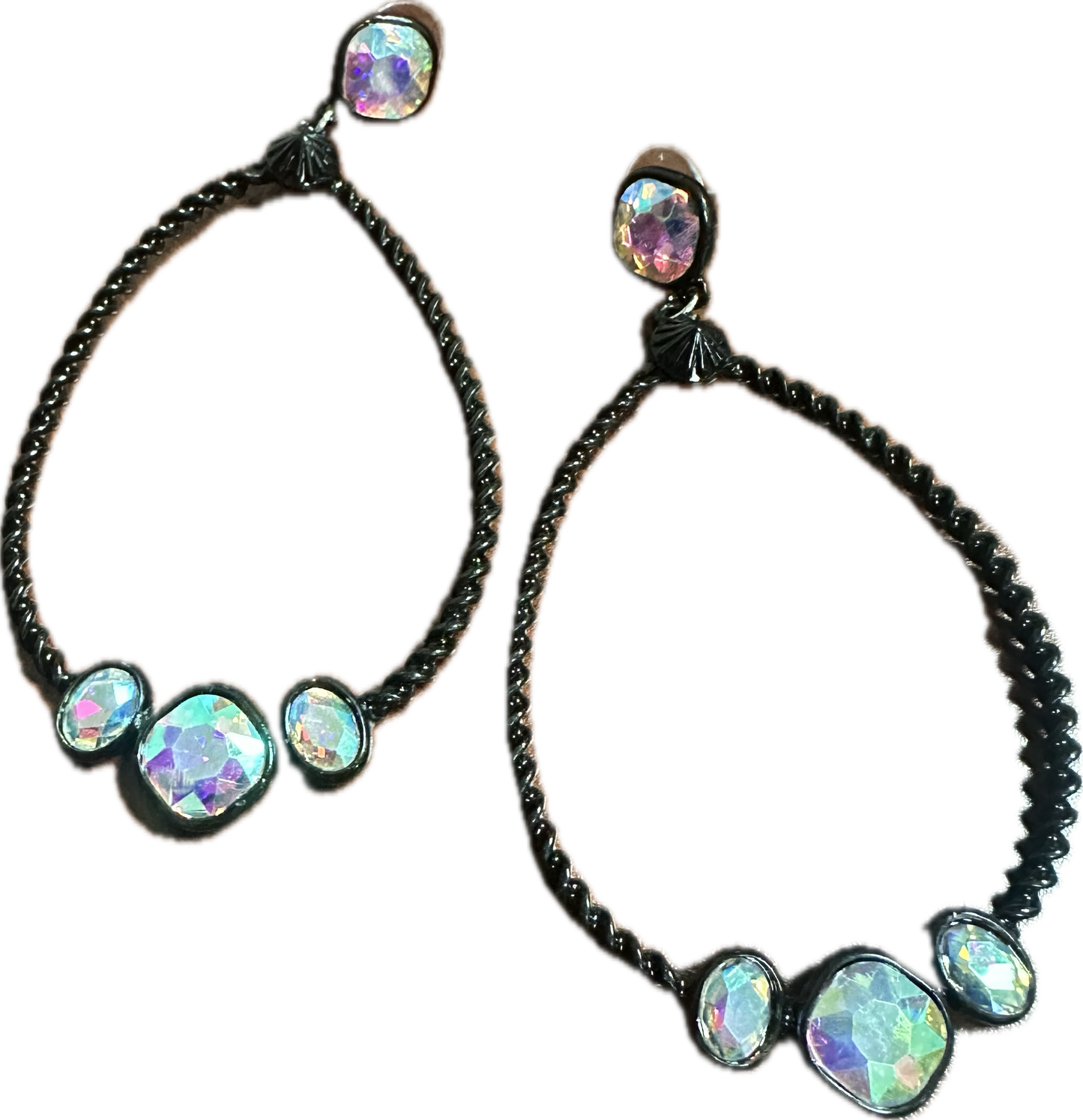 Cable Teardrop Glass Crystal Post Earrings