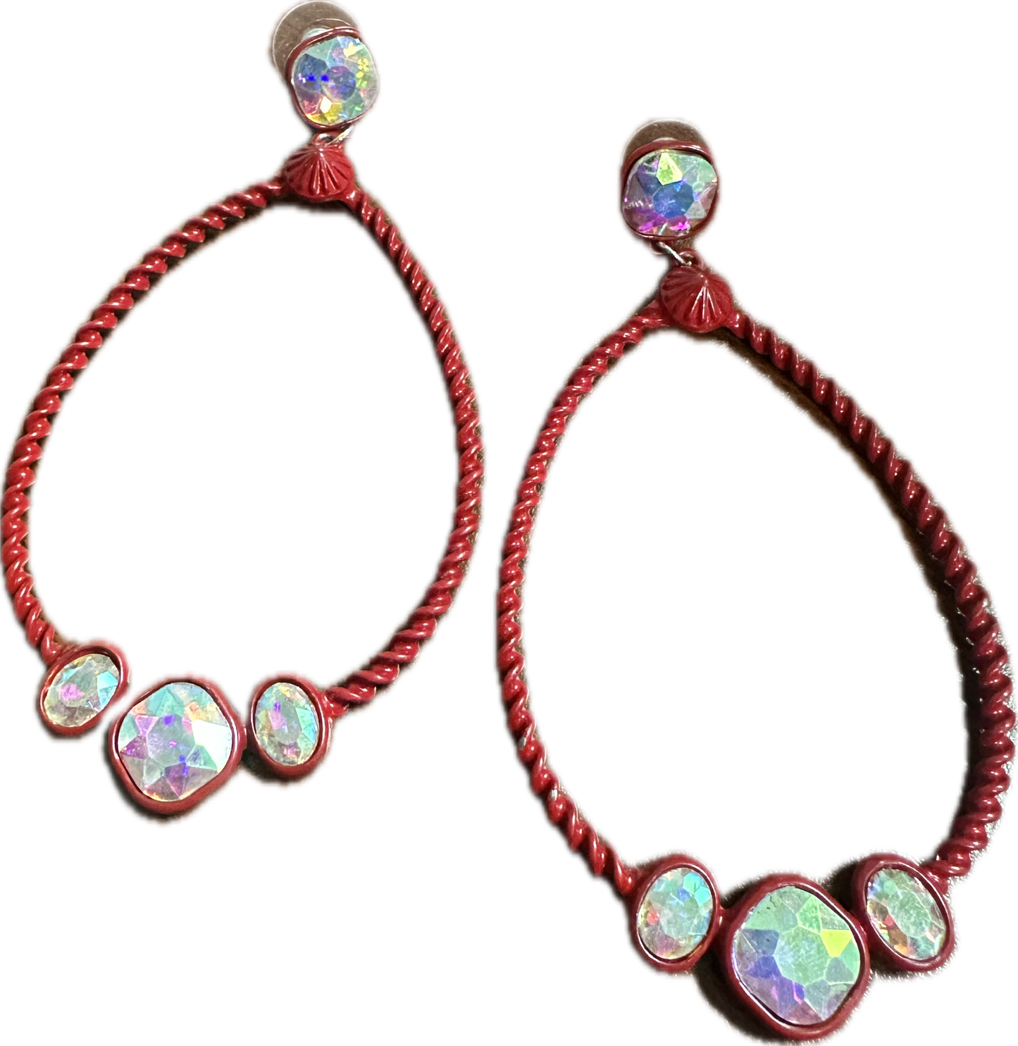 Cable Teardrop Glass Crystal Post Earrings