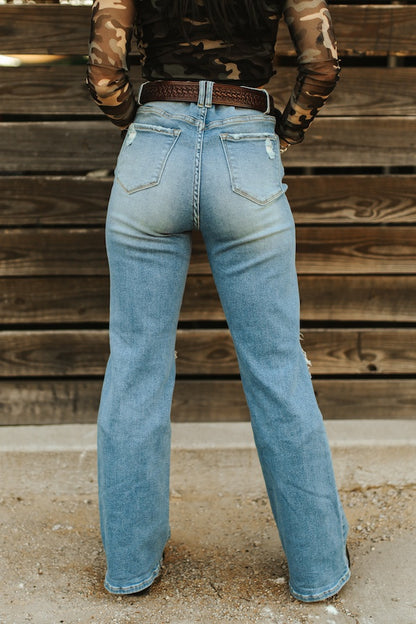 Light Wash High Rise Distressed Bootcut Jeans