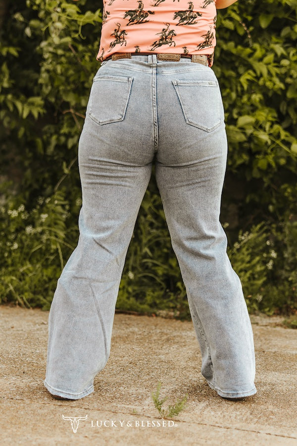 Light Wash High Rise Distressed Trouser Jeans