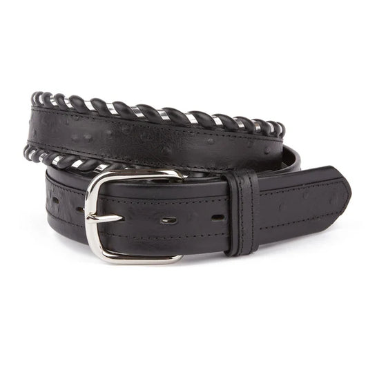 Mustang Ridge Black Leather & Ostrich Belt