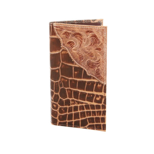 Mustang Ridge Brown Gator Floral Leather Wallet