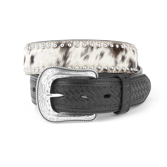 Mustang Ridge Black/White Cowhide Star Concho Belt