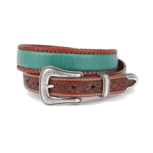Mustang Ridge Teal Leather Tooled Belt