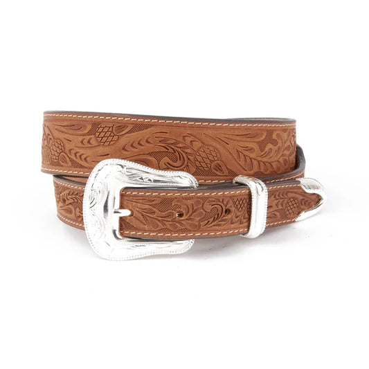 Mustang Ridge Tan Floral Tooled Leather Belt