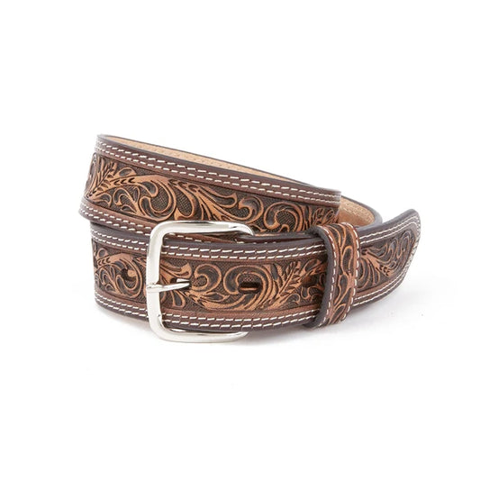 Mustang Ridge Two-Tone Floral Embossed Leather Kids Belt