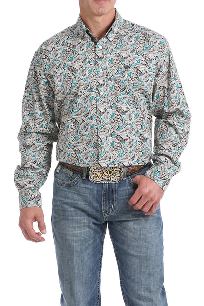 CINCH BROWN PAISLEY TEAL LONG SLEEVE SHIRT