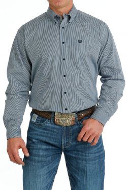 CINCH MENS NAVY BLUE PIN STRIPE BUTTON DOWN SHIRT